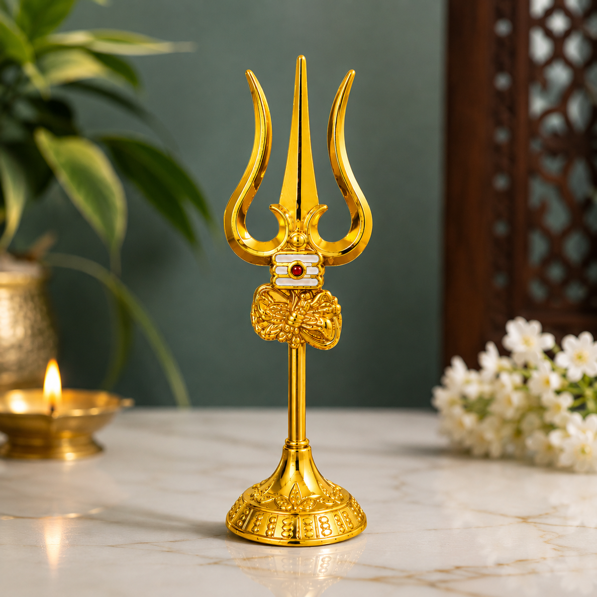 Golden Shiva Trishul with Damru | Decorative Trishul for Pooja