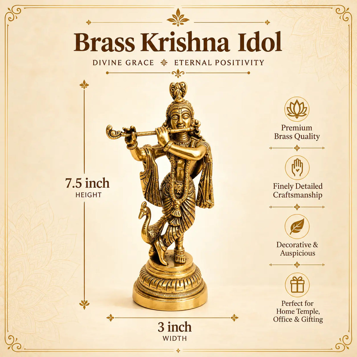 Brass Krishna Flute Statue