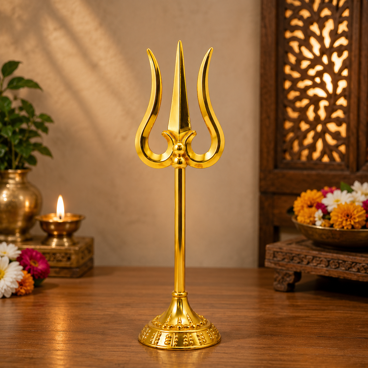 Golden Trishul for Pooja & Home Temple | Decorative Shiva Trishul
