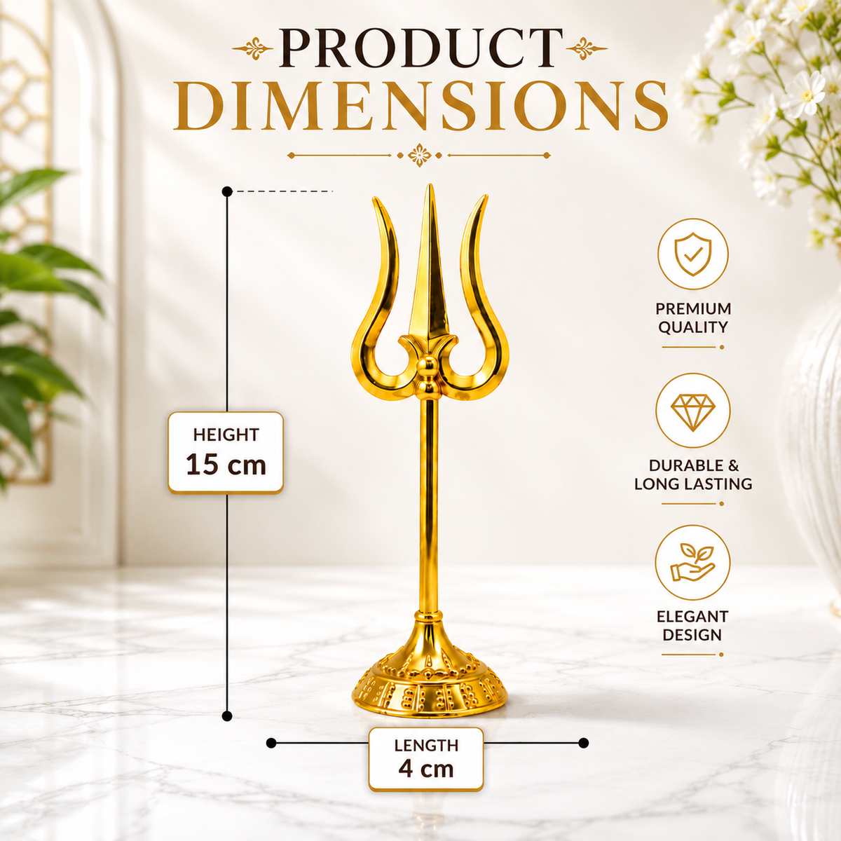 Golden Trishul for Pooja & Home Temple | Decorative Shiva Trishul