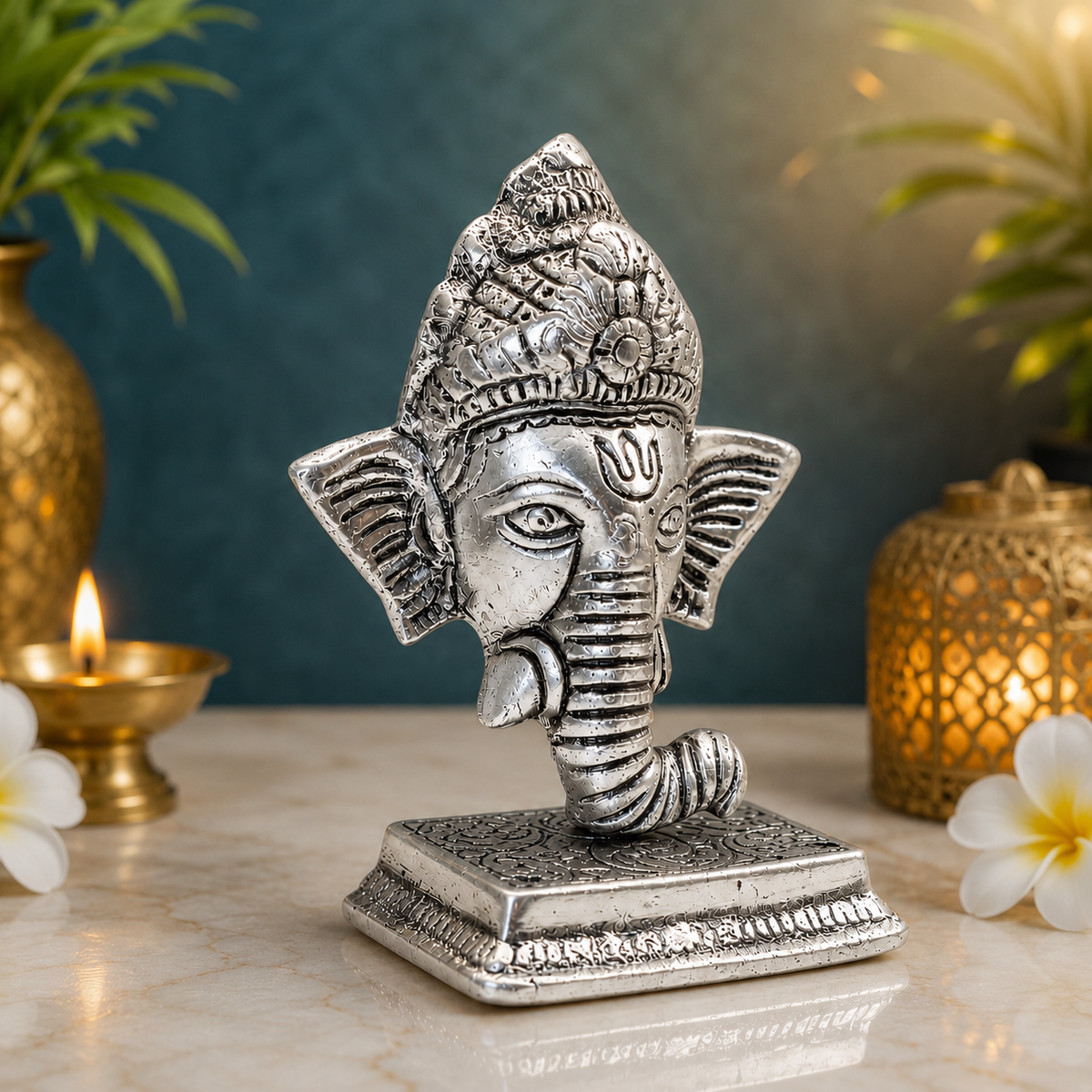 Silver Ganesha Idol for Home & Office | Ganesh Murti for Pooja & Décor