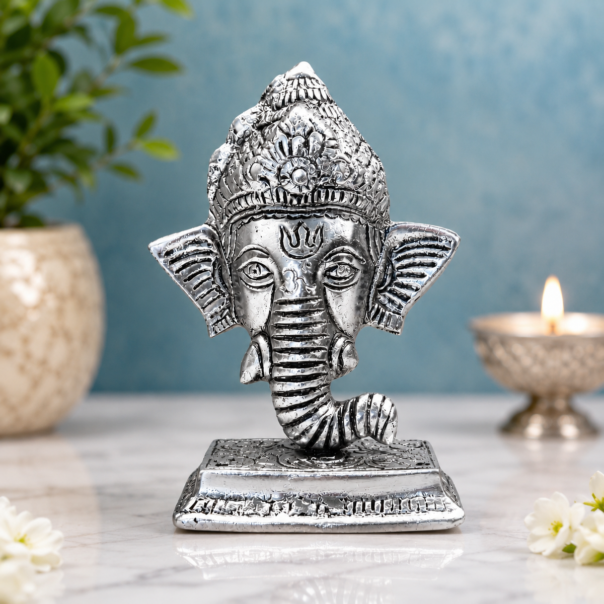 Silver Ganesha Idol for Home & Office | Ganesh Murti for Pooja & Décor