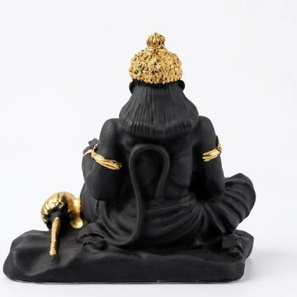 Black Resin Hanuman Ji Idol with Golden Detailing for Home Temple