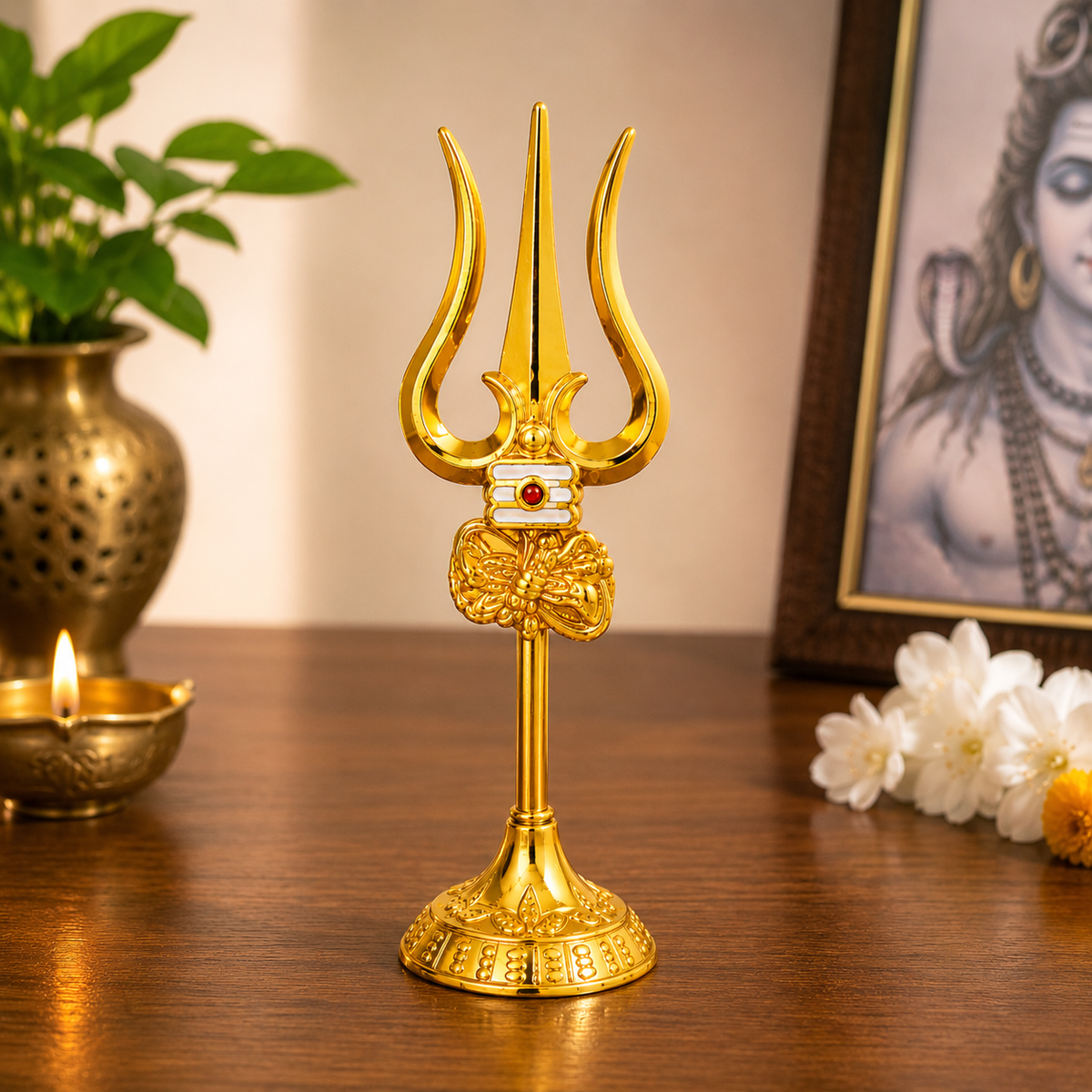 Golden Shiva Trishul with Damru | Decorative Trishul for Pooja