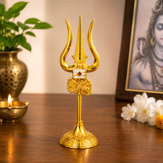 Golden Shiva Trishul with Damru | Decorative Trishul for Pooja