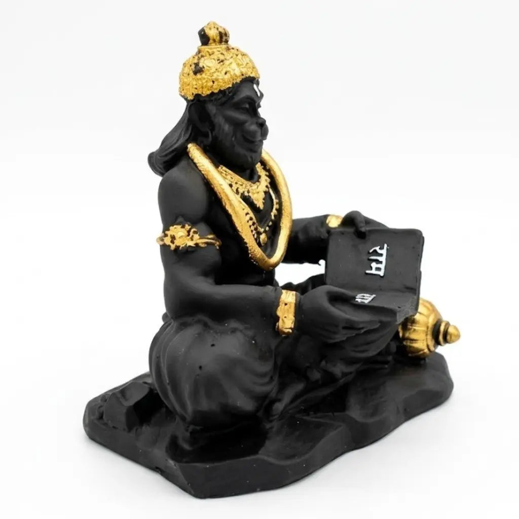 Black Resin Hanuman Ji Idol with Golden Detailing for Home Temple