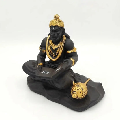 Black Resin Hanuman Ji Idol with Golden Detailing for Home Temple