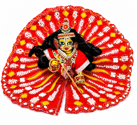 Laddu Gopal Red Designer Poshak with Pearl Work