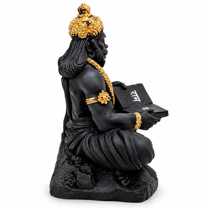 Black Resin Hanuman Ji Idol with Golden Detailing for Home Temple