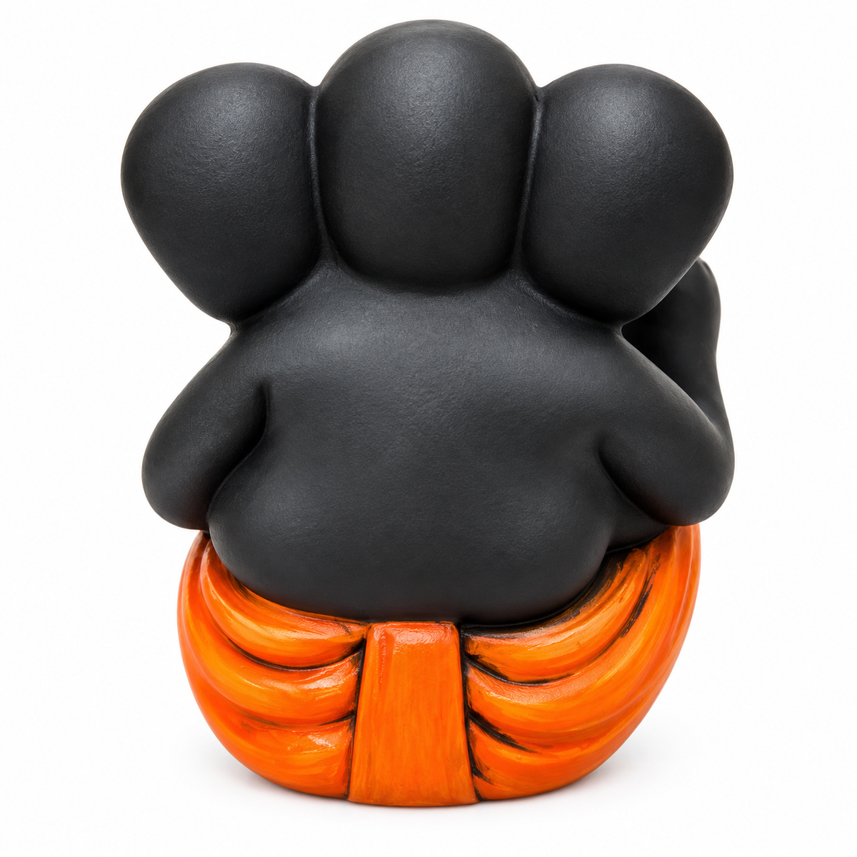 Black Ganesha Idol with Orange Dhoti, Resin Statue for Home Decor