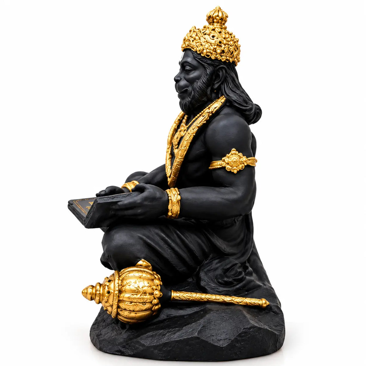 Black Resin Hanuman Ji Idol with Golden Detailing for Home Temple