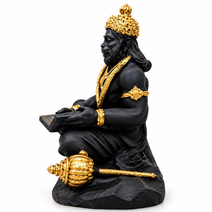 Black Resin Hanuman Ji Idol with Golden Detailing for Home Temple