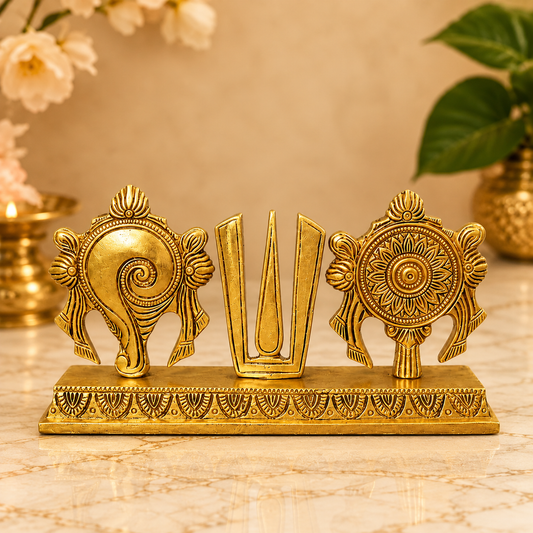 Golden Shankh Chakra Tilak Religious Showpiece