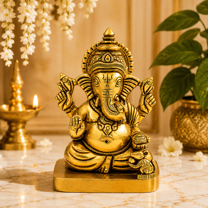 Antique Brass Ganesha Idol
