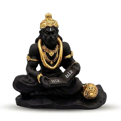 Black Resin Hanuman Ji Idol with Golden Detailing for Home Temple