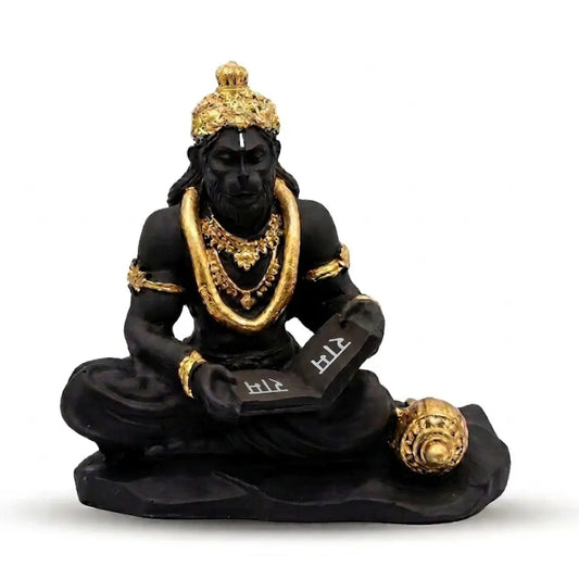 Black Resin Hanuman Ji Idol with Golden Detailing for Home Temple