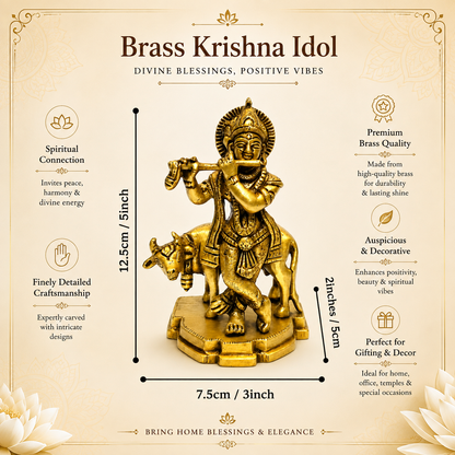 Premium Brass Krishna Idol with Cow