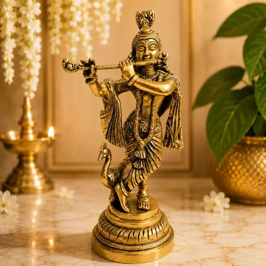 Brass Krishna Flute Statue