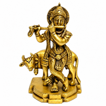 Premium Brass Krishna Idol with Cow