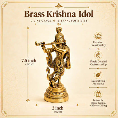 Brass Krishna Flute Statue