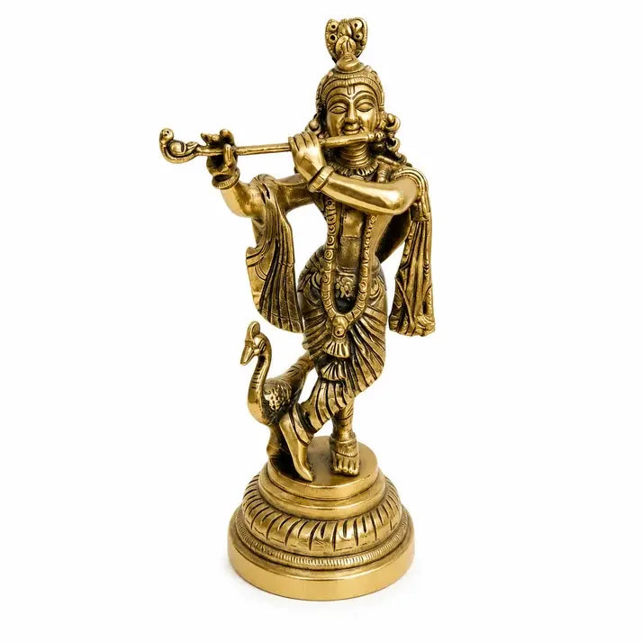 Brass Krishna Flute Statue