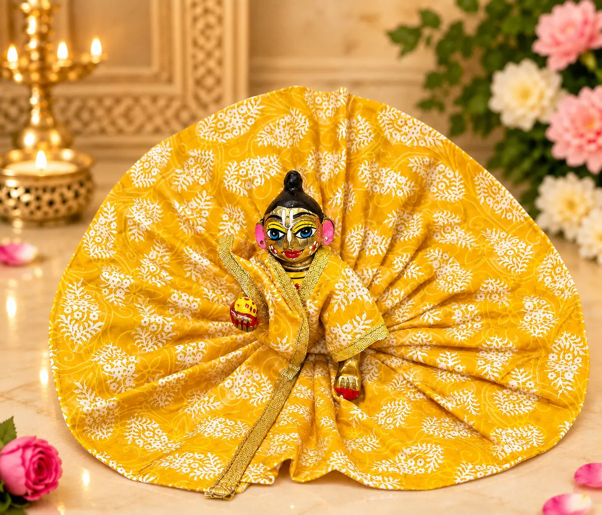 Laddu Gopal Ji Poshak Yellow Floral Printed Dress