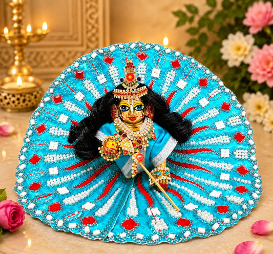 Laddu Gopal Blue Designer Poshak with Heavy Pearl Work