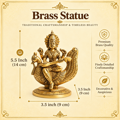 Brass Goddess Saraswati Idol on Swan